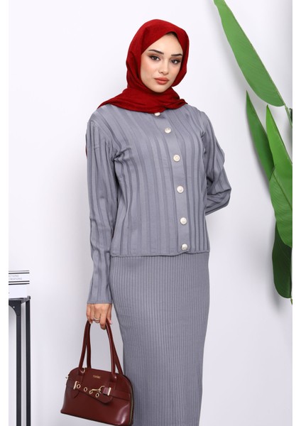 Füme Crop Hırka Triko Elbise Ikili Kombin modelleri