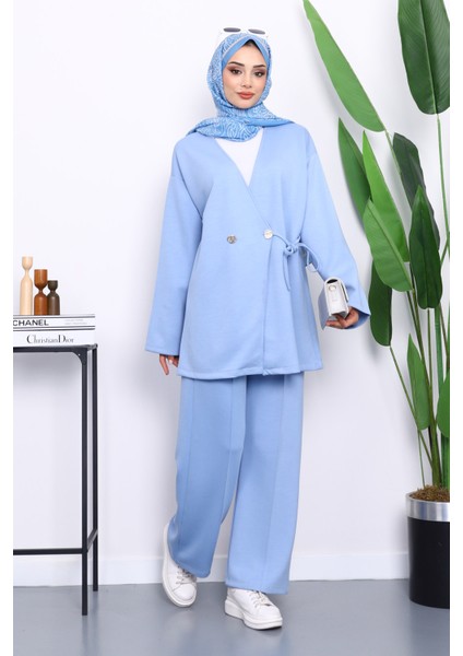 Bebe Mavi Bağlama Detaylı Tunik Pantolonlu Takım