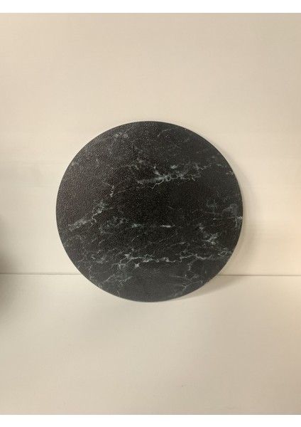 Çap 27CM - Buzlu Cam, Siyah Mermer - Kesme Tahtası - Sunumluk