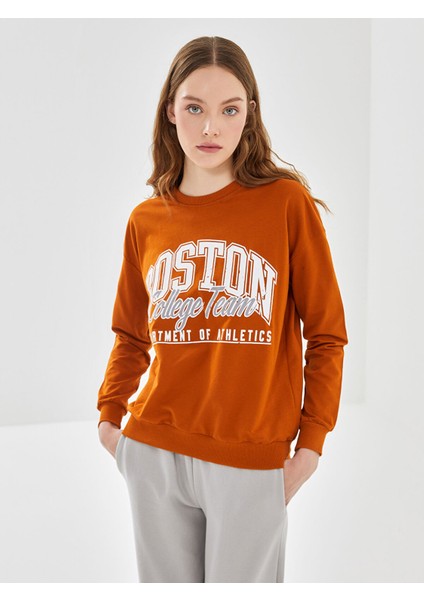 Yeni Sezon Bisiklet Yaka Baskılı Kadın Sweatshirt