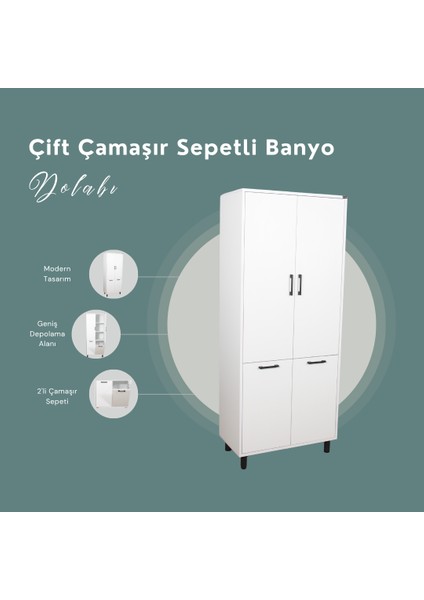 Çift Çamaşır Sepetli Banyo Dolabı