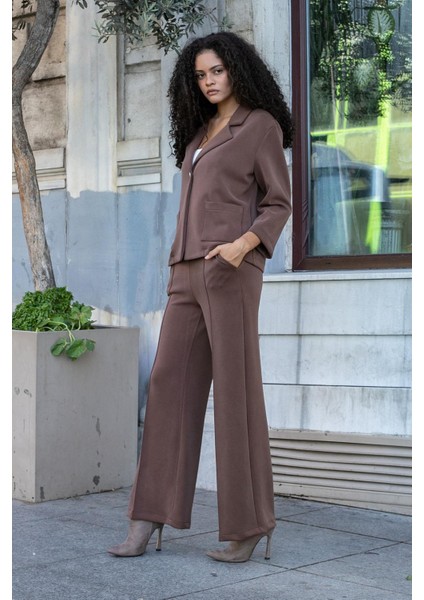 Kadın Modal Ipeksi Yakalı Kapri Kollu Cepli Pili Kaşeli Ceket Hırka Ceket -Kahve modelleri