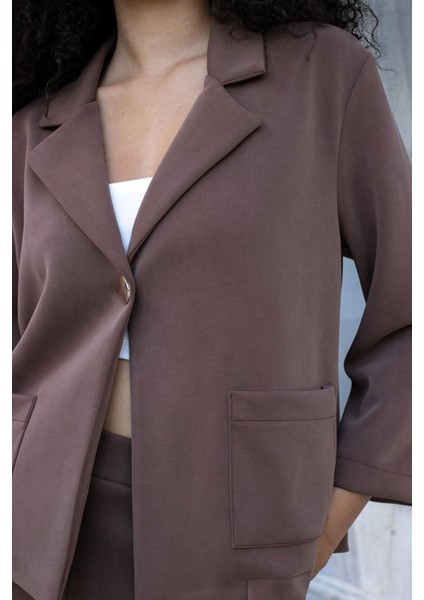 Kadın Modal Ipeksi Yakalı Kapri Kollu Cepli Pili Kaşeli Ceket Hırka Ceket -Kahve indirimleri