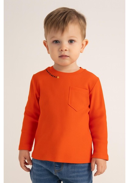 Unisex Çocuk Happiness Nakışlı Cepli Fitilli Kaşkorse Tişört
