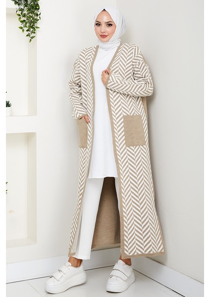 Çizgi Detaylı Triko Hırka 1604 - Taş indirimleri