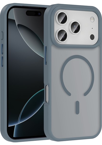 iPhone Uyumlu 17 Pro Max Kılıf M-Safe Şarj Özellikli Mat Arka Yüzey Zore Sio Kapak-Gri