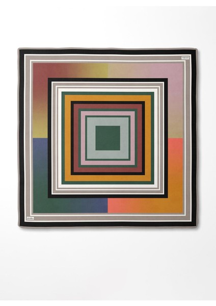 Petrol Yeşili Kare Desen Twill Ipek Eşarp