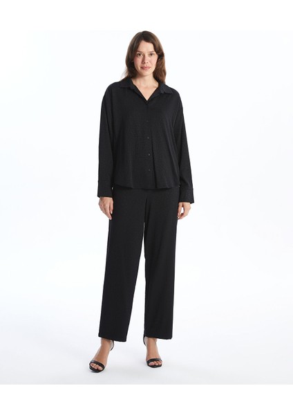 Yeni Sezon Beli Lastikli Desenli Saten Kadın Pantolon