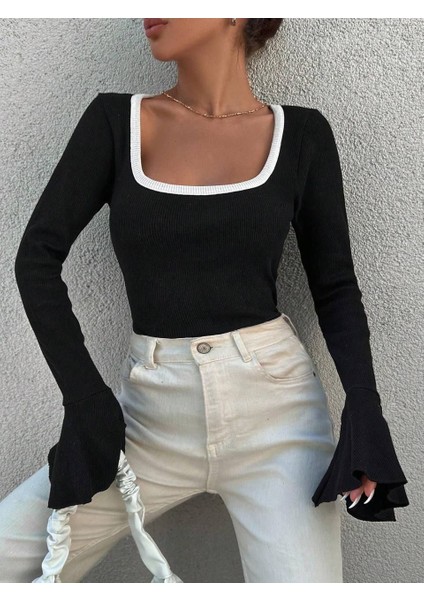 Yuvarlak Yaka Ispanyol Kol Triko Kadın Bluz