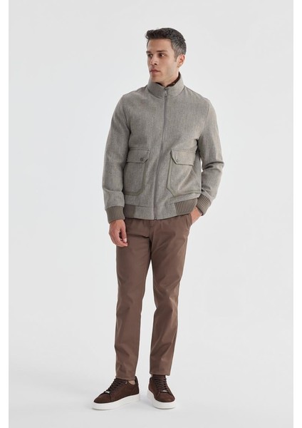 Kahve Comfort Fit Kürklü Yaka Yünlü Mont