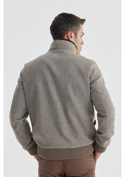 Kahve Comfort Fit Kürklü Yaka Yünlü Mont