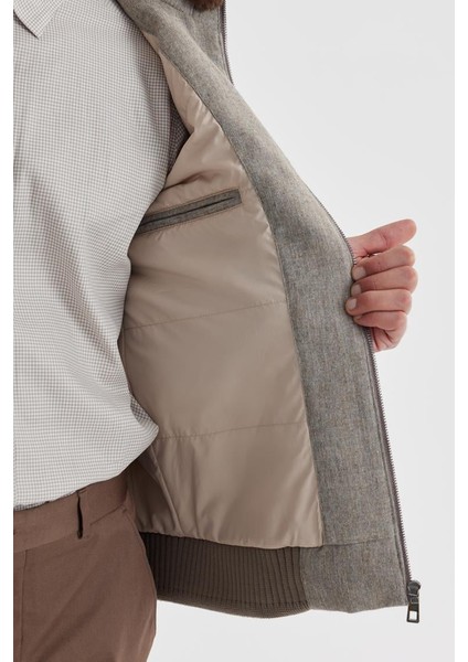 Kahve Comfort Fit Kürklü Yaka Yünlü Mont