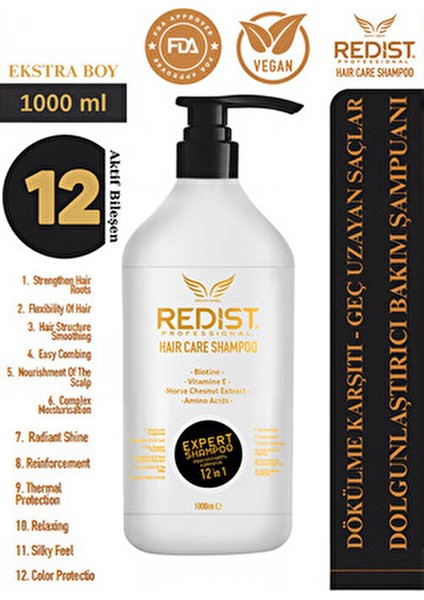 12 In 1 Saç Bakım Şampuanı Parabensiz Güçlendirici Etki 1000 ml Tüm Saçlar İçin