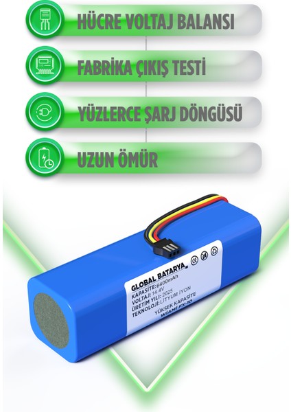 Wiami FX-10 Uyumlu Robot Süpürge Bataryası 14.4V 6400MAH Li-Ion Pil (Yüksek Kapasite) modelleri