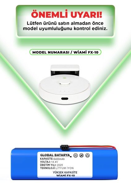 Wiami FX-10 Uyumlu Robot Süpürge Bataryası 14.4V 6400MAH Li-Ion Pil (Yüksek Kapasite) indirimleri