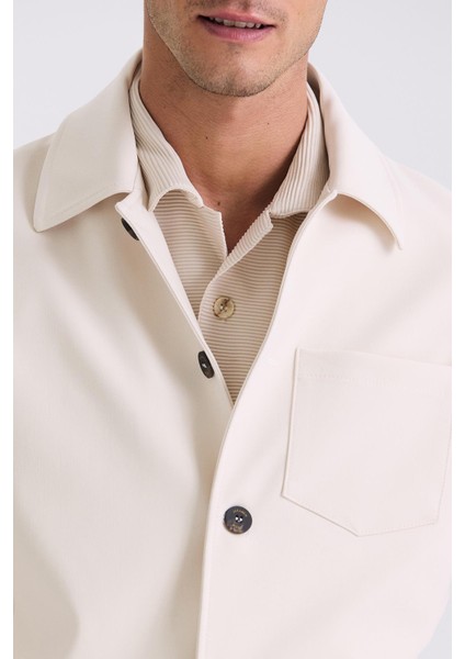 Krem Slim Fit Bebe Yaka Mevsimlik Mont