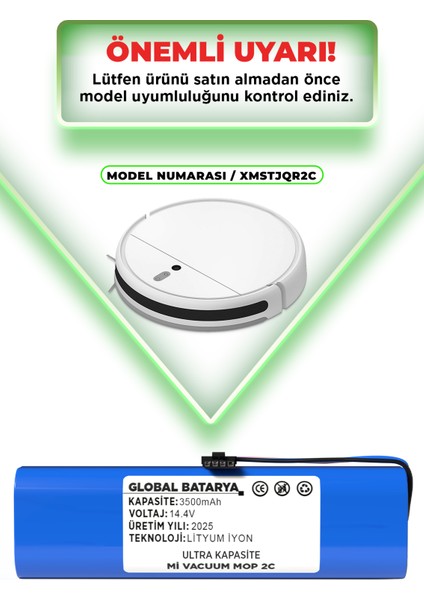 Xiaomi Mi Vacuum Mop 2c 2in1 Uyumlu Akıllı Robot Süpürge Bataryası 14.4V 3500MAH Li-Ion Pil (Ultra Kapasite) indirimleri