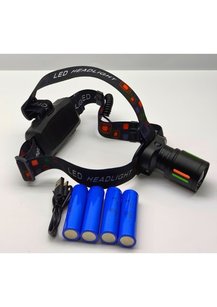 25-30W 6800MAH Zoomlu Kafa Feneri – 1000 Lümen, 1 Km Menzil, 4 Adet 18650 Pil Yedek Pilli fırsatları