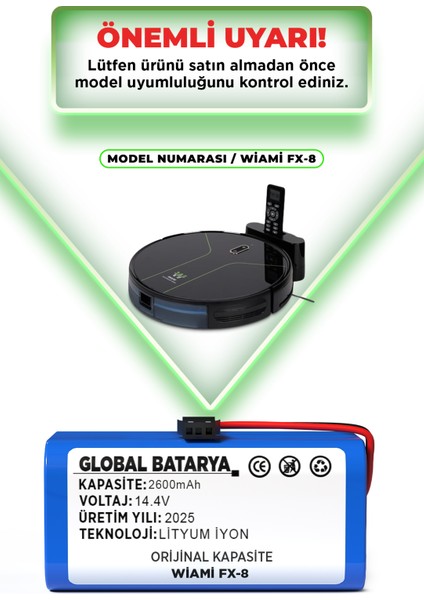 Wiami Fx8 Uyumlu Akıllı Robot Süpürge Bataryası 14.4v 2600mAh Li-ion Pil (Orijinal Kapasite) indirimleri