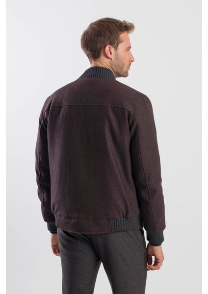 Kahve Comfort Fit Kolej Yaka Çizgili Mont