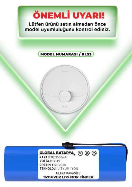 Trouver Lds Vacuum Mop Finder Rls3 Uyumlu Robot Süpürge Bataryası 14.4V 3500MAH Pil (Ultra Kapasite) indirimleri