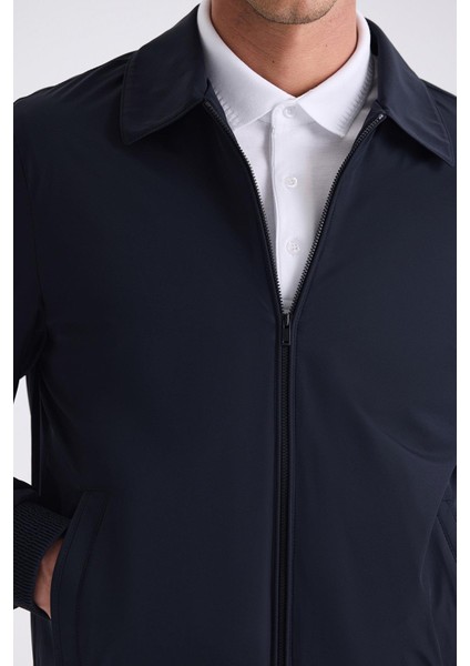 Lacivert Comfort Fit Bebe Yaka Mevsimlik Mont