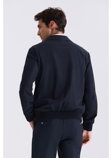 Lacivert Comfort Fit Bebe Yaka Mevsimlik Mont