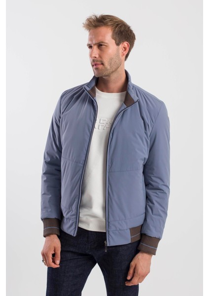 Mavi Comfort Fit Dik Yaka Mont