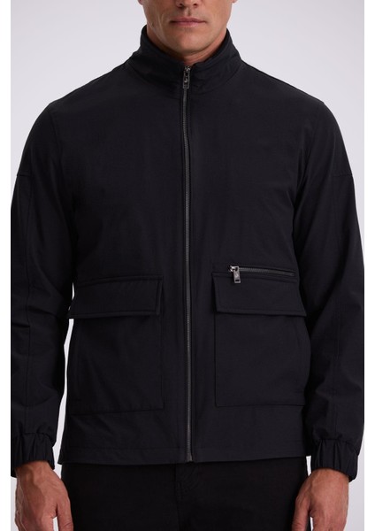 Siyah Comfort Fit Dik Yaka Mevsimlik Mont