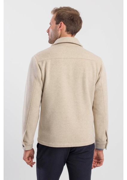 Bej Comfort Fit Bebe Yaka Yünlü Mont