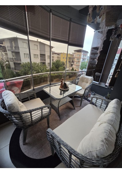 Kartepe 2 1 1 Rattan Bahçe Balkon Takımı,GRİ RATTAN/KREM KUMAŞ modelleri