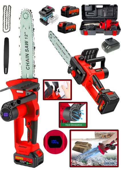 German BL Kömürsüz Motor 32 Cm Pala Çift Akülü Dal Budama Ağaç Odun Kesme Bıçkı Makinesi