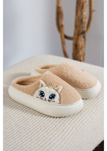 Kadın Sevimli Kedi Figürlü Desen Peluş Hafif Kaymaz Eva Taban Kışlık Yıkanabilir Terlik indirimleri