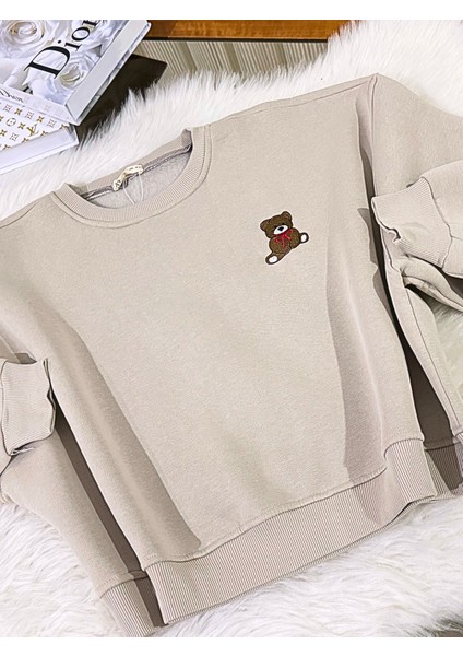Teddy Nakışlı Şardonlu Kalın Sweatshirt modelleri