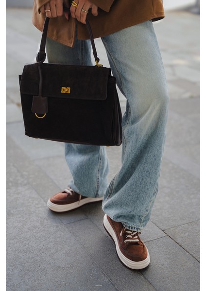 Kadın Sneaker Yüksek Taban Bağcıklı Bez Spor Ayakkabı Kotnel Kahve Süet fiyatları