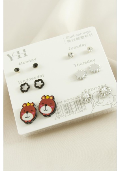 Wizard 12 Adet Köpek Metal Taşlı Küpe-Gümüş Rengi