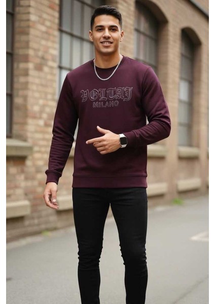 Cora Bisiklet Yaka Erkek Sweatshirt Bordo fırsatları