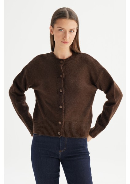 Relaxed Fit Geniş Kesim Düğmeli Kahverengi Triko Hırka