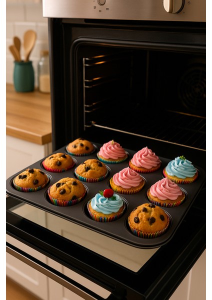 🧁 12’li Metal Muffin ve Cupcake Kek Kalıbı | Yapışmaz Kaplamalı Fırın Tepsisi – Dayanıklı, Isıya Dayanıklı, Kolay Temizlik fırsatları