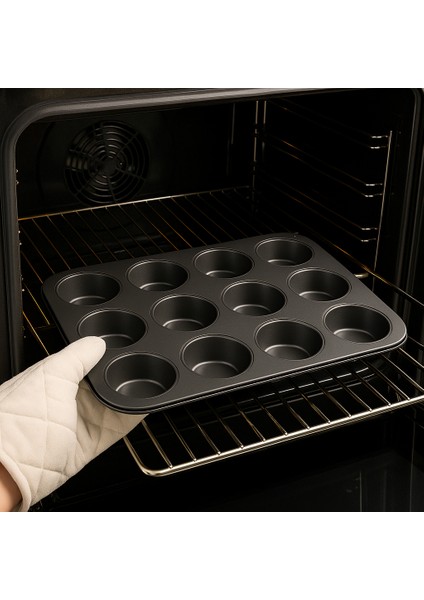 🧁 12’li Metal Muffin ve Cupcake Kek Kalıbı | Yapışmaz Kaplamalı Fırın Tepsisi – Dayanıklı, Isıya Dayanıklı, Kolay Temizlik