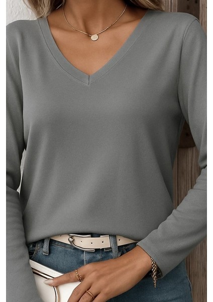 Kadın Uzun Kollu V Yaka Triko Bluz fiyatları