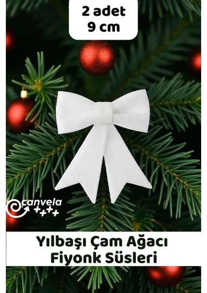 2 Adet 9 cm Yılbaşı Çam Ağacı Fiyonk Süsleri Hediye Paketi ve Kapı Süsü Süsleme