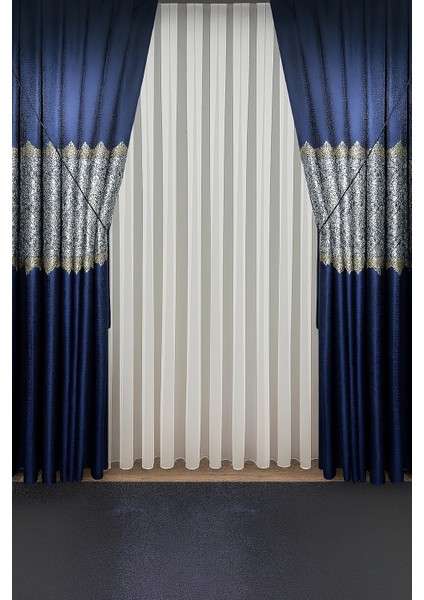 Pano Fon Perde Lacivert Damask Desenli Fon Perde 1 / 3 Sık Pile Pano, Fon, Tül, Perde, modelleri