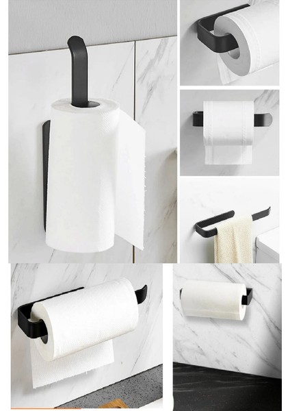 Mat Siyah Metal Kağıt Havlu Askısı – Mutfak Banyo Havlu Tutacağı Askısı Vida Veya Yapıştırmalı
