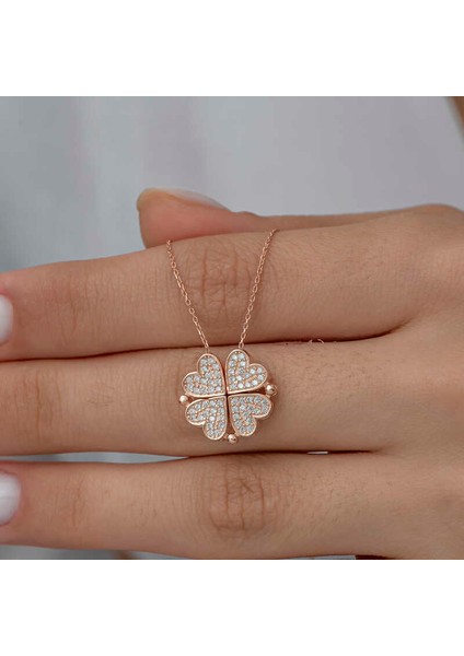 925 Ayar Gümüş Rose Kalpli Açılabilen Yonca Kadın Kolye fırsatları