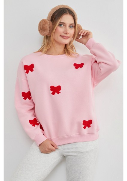 3 Iplik Fiyonk Nakışlı Oversize Sweatshirt