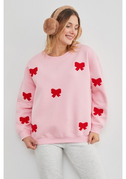 3 Iplik Fiyonk Nakışlı Oversize Sweatshirt modelleri