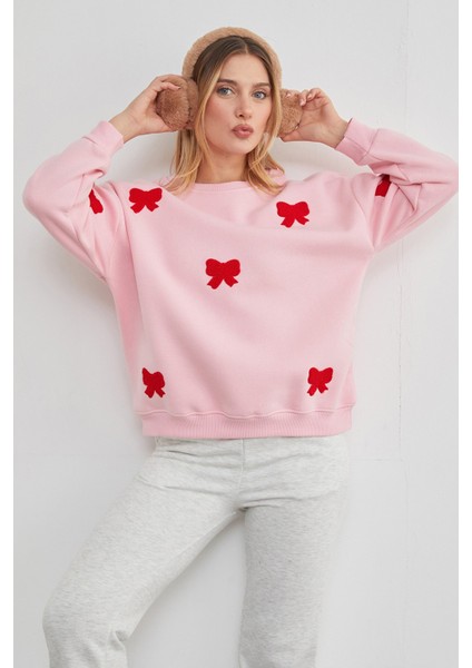 3 Iplik Fiyonk Nakışlı Oversize Sweatshirt fırsatları