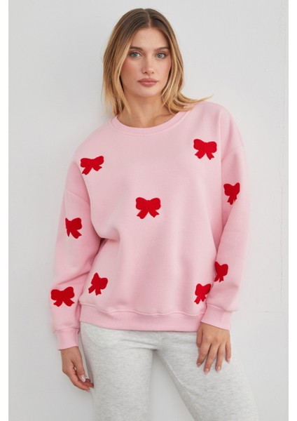 3 Iplik Fiyonk Nakışlı Oversize Sweatshirt indirimleri