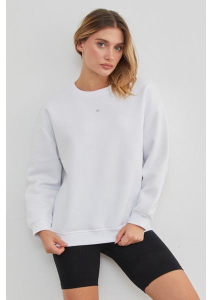 3 Iplik Taşlı Kalp Detaylı Oversize Sweatshirt fırsatları